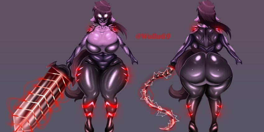 anthro anthro_only furry furry_only glowing_eyes huge_ass huge_breasts hyper hyper_ass original_character purple_skin shiny_ass shiny_breasts shiny_skin tagme thick_thighs white_eyes wollu yiff