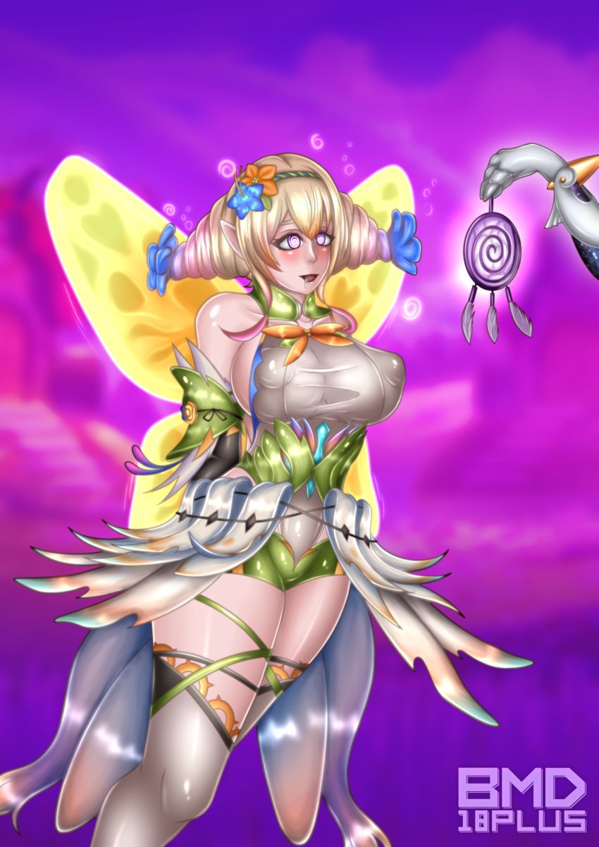 2girls @_@ bare_shoulders bare_thighs blonde_hair bmd18plus breasts cleavage drooling fairy fairy_wings female female_only femdom femsub fire_emblem fire_emblem_heroes ginnungagap_(fire_emblem) hypnosis large_breasts mind_control multicolored_hair multiple_girls nintendo open_mouth peony_(cherished_dream)_(fire_emblem) peony_(fire_emblem) pointy_ears purple_eyes revision saliva saliva_trail see-through short_hair shoulders smile solo_focus thick_thighs thighhighs thighs wings yuri