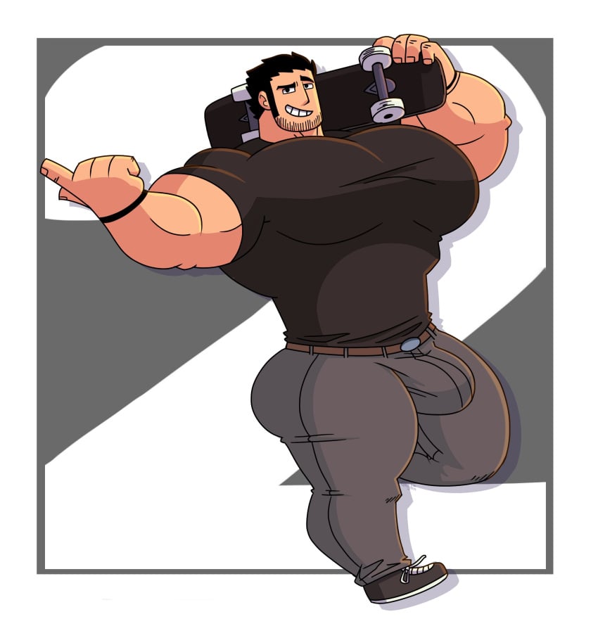 1boy 2023 bara barazoku beard_stubble big_bulge black_hair bulge clothing gay ghgbn hairy_male huge_bulge lucas_lee male male_focus male_only manly muscular_male scott_pilgrim solo solo_male tight_clothing