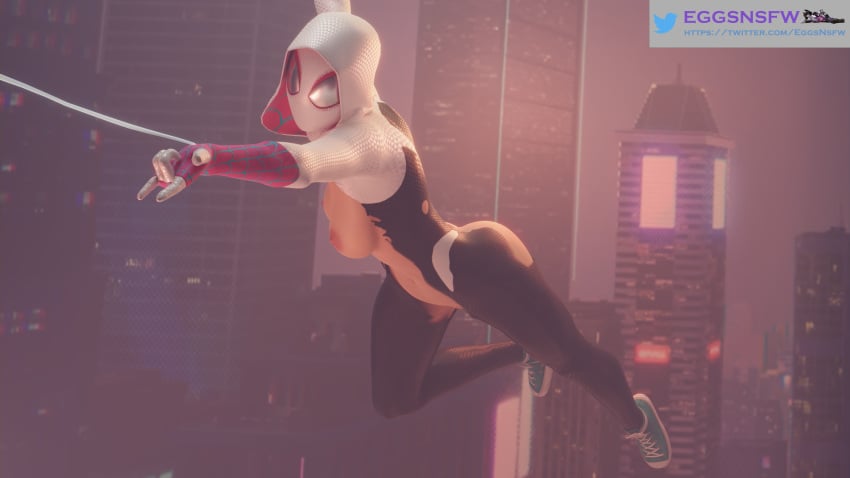 1female 1girls 3d ass belly belly_button big_ass breasts costume eggsnsfw gwen_stacy half-dressed marvel mask masked_female skyscraper spider-gwen spider-man:_into_the_spider-verse swinging tagme tight_clothing torn_clothes web