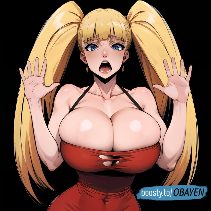 1girls ai_generated big_ass big_breasts bimbo bimbofication blonde_hair blue_eyes breast_expansion breast_growth breasts_bigger_than_head bursting_breasts choker cleavage dress female female_only fully_clothed huge_ass huge_breasts huge_butt human large_breasts obayen screaming simple_background solo solo_focus thick thick_ass thick_thighs torn_clothes torn_clothing twintails voluptuous voluptuous_female wardrobe_malfunction wide_hips