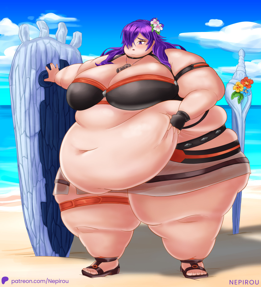 1girls 2023 absurd_res alternate_costume bbw belly belly_overhang black_bikini black_swimsuit breasts cleavage fat female female_focus female_only fire_emblem fire_emblem:_three_houses fire_emblem_heroes fire_emblem_warriors:_three_hopes hair_over_one_eye hips holding_belly huge_belly huge_breasts huge_thighs long_hair looking_down nepirou nintendo obese obese_female official_alternate_costume overweight overweight_female plump purple_eyes purple_hair shez_(female)_(fire_emblem) shez_(female)_(summer)_(fire_emblem) shez_(fire_emblem) solo solo_female solo_focus ssbbw thick_thighs thighs wide_hips