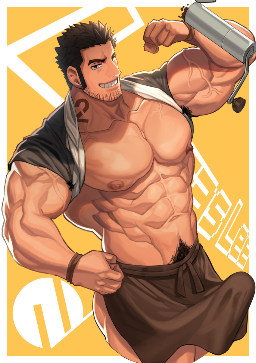 1boy 2023 armpit_hair bara bara_tits barazoku beard_stubble big_bulge black_hair bulge erection erection_under_clothes gay hairy_male huge_bulge looking_at_viewer lucas_lee male male_focus male_nipples male_only male_pubic_hair manly muscular_male nipples nullqllun penis penis_outline scott_pilgrim shirt_pulled_behind_neck solo solo_male