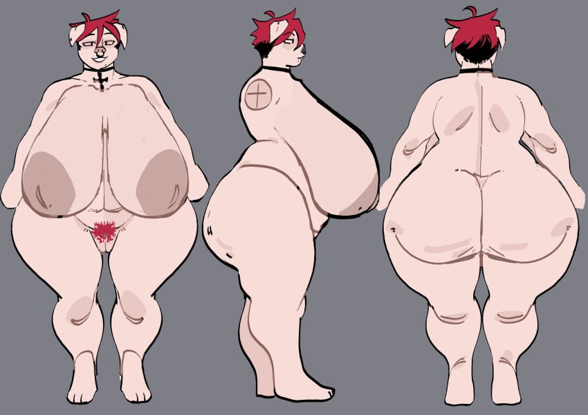 anthro bbw big_ass big_breasts big_butt big_nipples big_thighs busty character_sheet choker chubby chubby_female hips mooncheez3 naked naked_female nose_piercing overweight overweight_female pig plump pubic_hair red_hair rory_(mooncheez3) wide_hips