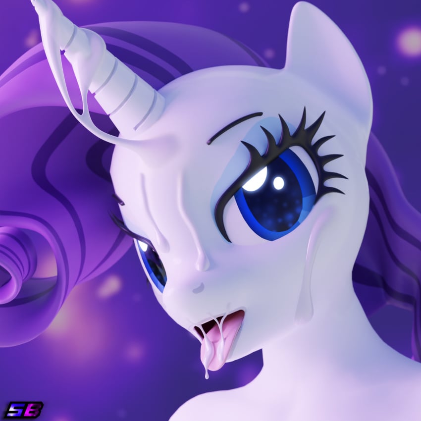 3d_(artwork) anthro bodily_fluids bust_portrait cum cum_on_face digital_media_(artwork) equid equine female friendship_is_magic genital_fluids hasbro hi_res horn looking_at_viewer mammal my_little_pony portrait rarity_(mlp) shadowboltsfm solo tongue tongue_out unicorn