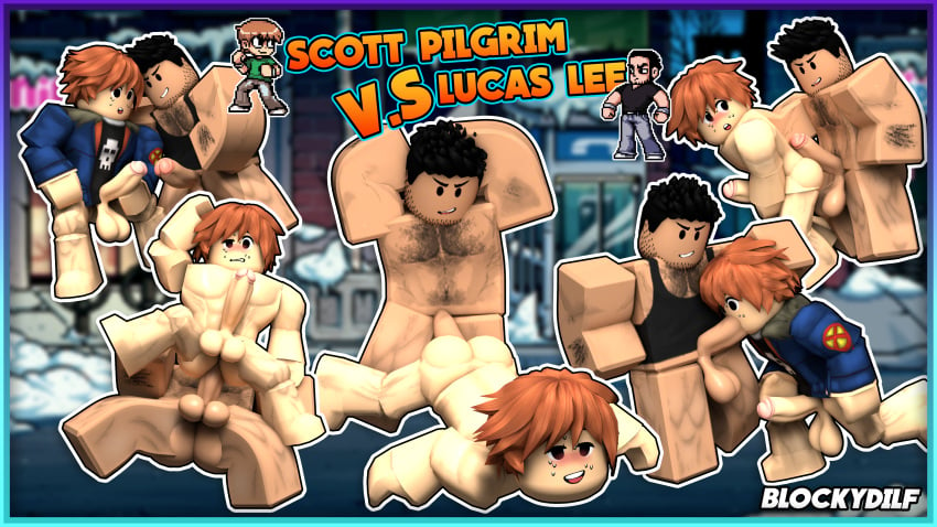 2boys 3d ass balls bara black_hair blockydilf crossover erect_penis erection gay hairy lucas_lee male male_only penis reference_image riding roblox robloxian scott_pilgrim scott_w_pilgrim tagme video_games yaoi