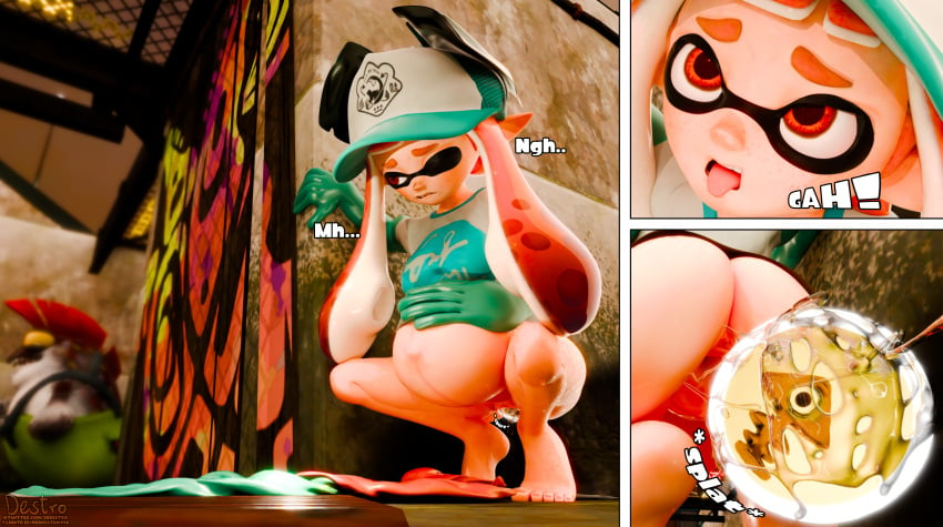 1girls 3d after_sex ahe_gao egg egg_laying female female_focus hdddestroyer hi_res highres image inkling inkling_girl orange_eyes orange_hair partially_clothed pointy_ears pregnant salmonid splatoon tentacle_hair