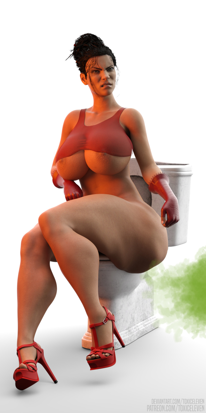 1girls 3d ass big_ass big_breasts breasts cyberpunk_2077 dark-skinned_female dark_skin fart fart_cloud fart_fetish farting female grimmspring high_heels native_american nipples on_toilet panam_palmer platform_heels solo thick_thighs toilet