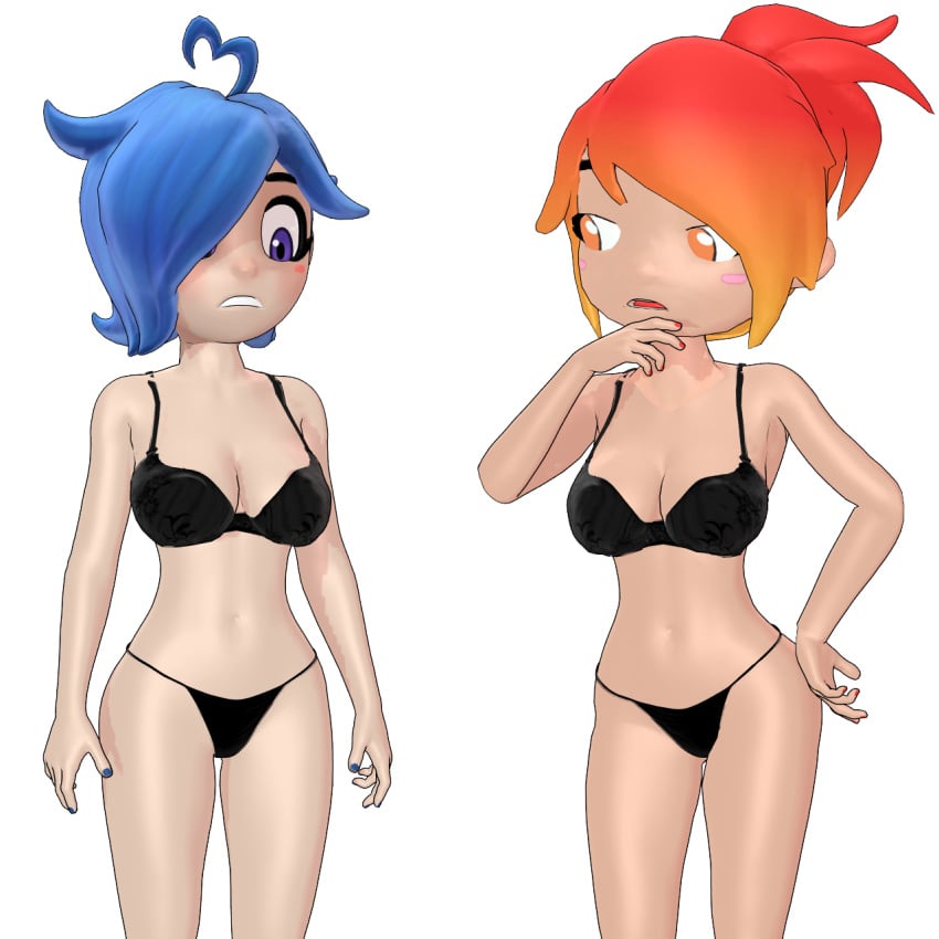 2023 2girls 3d 3d_(artwork) belle_fontiere black_bra black_panties blue_hair female female_focus female_only glitch_productions image kapp-99 meta_runner mikumikudance questionable red_hair smg4 tari_(smg4) youtube