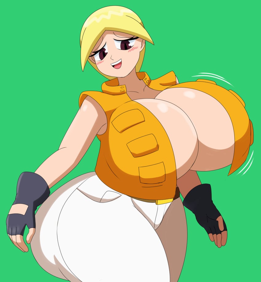 1girls ass big_ass big_breasts blonde_hair bobobo-bo_bo-bobo breasts brown_eyes busty clothing female female_only fingerless_gloves gloves huge_ass huge_breasts large_breasts looking_at_viewer mechspazer no_bra solo suzu suzu_(bobobo) thick_thighs wide_hips