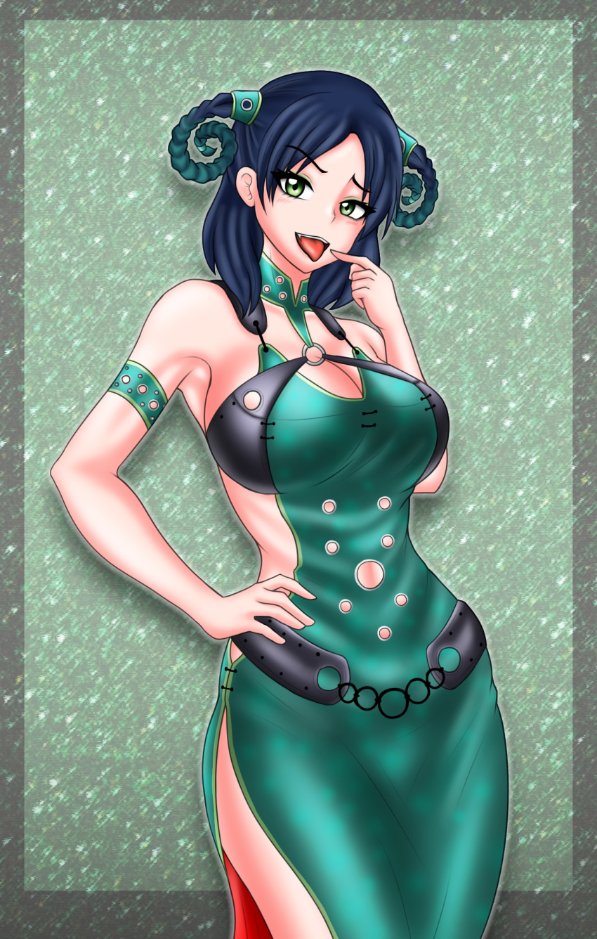 black_hair breasts china_dress chinese_clothes cleavage dress female green_eyes juuken_sentai_gekiranger large_breasts mele_(juken_sentai_gekiranger) super_sentai treezero yuka_hirata