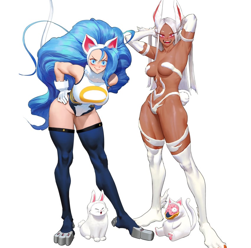 2020s 2023 2023s 20s 2girls absurd_res animal_humanoid bent_over big_breasts blue_eyes blue_hair boku_no_hero_academia breasts buff bunny bunny_ear bunny_ears bunny_girl bunny_humanoid capcom cat_ears cat_humanoid catgirl clothing clothing_swap cosplay costume_switch crossover crossover_cosplay dark-skinned_female dark_skin darkstalkers digital_drawing_(artwork) digital_media_(artwork) felicia_(darkstalkers) felicia_(darkstalkers)_(cosplay) female female_focus female_only furry_ears hands_behind_head hands_on_hips lagomorph lagomorph_humanoid large_breasts legwear leotard leporid light-skinned_female light_skin long_hair looking_at_viewer mammal mammal_humanoid medium_breasts miruko miruko_(cosplay) monster monster_girl multiple_girls my_hero_academia outfit_swap pink_eyes rabbit rabbit_humanoid rumi_usagiyama shounen_jump smile smiling smiling_at_viewer stockings superhero superheroine thick thick_thighs twitter vampire_(game) vampire_savior video_games weekly_shonen_jump white_background white_hair wide_hips wonbin_lee wrong_eye_color