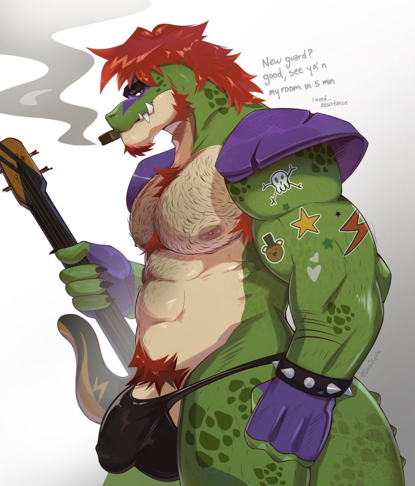 1boy 2023 abs alligator alligatorid anthro anthro_only armpit_hair armpits balls bara beard_stubble bearded big_balls big_penis bigger_male body_hair bracelet bulge cigarette cigarette_in_mouth cigarette_smoke claws crocodile crocodilian crocodylid detailed dick_root digital_drawing_(artwork) digital_media_(artwork) drawreshi english english_text facial_hair fangs fangs_out finger_claws fingerless_gloves five_nights_at_freddy's five_nights_at_freddy's:_security_breach flaccid furry furry_male furry_only gloves goatee green_skin hairy_armpits hairy_arms hairy_chest hairy_legs hairy_male happy_trail holding_musical_instrument holding_object humanoid_genitalia humanoid_penis inviting inviting_to_fuck inviting_to_sex long_hair_male long_tail looking_at_viewer male male_nipples male_only male_pubic_hair male_thong masculine mature_male mohawk_(hairstyle) montgomery_gator_(fnaf) muscles muscular_anthro muscular_arms muscular_male musical_instrument navel partially_clothed partially_clothed_male pecs pectorals penis_outline plucked_string_instrument red_hair reptile rough rough_male scales scalie scottgames sharp_teeth shoulder_pads sideburns simple_background smile smiley_face smiling smiling_at_viewer smoke smoke_from_mouth smoking smoking_cigar smoking_cigarette solo spiked_bracelet spiked_tail spikes spikes_(anatomy) steel_wool_studios sticker sticker_on_body stickers tail talking talking_to_viewer testicles text thick_eyebrows thong_only underwear underwear_only