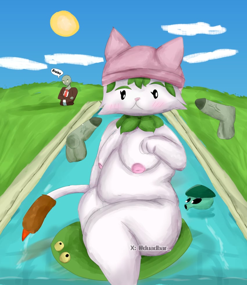 anthro breasts breasts_out cattail_(pvz) chubby chubby_female dendrophilia duabdar duadbar flora_fauna inverted_nipples necrophilia pink_nipples pink_nose plants_vs_zombies pool sea_shroom shitpost sitting tagme withe_fur zombie_(pvz)