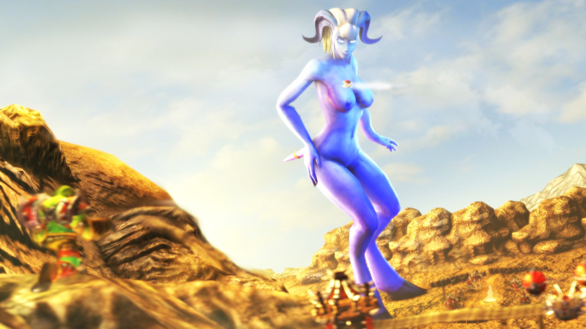 1girls blizzard_entertainment blue_skin draenei giantess nude sfm solo warcraft white_hair world_of_warcraft worsesfm yrel