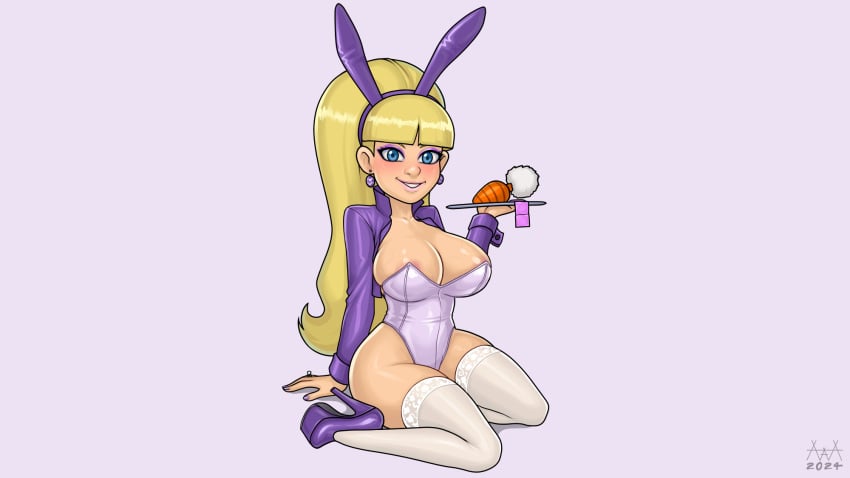 aaaninja blonde_hair breasts cleavage condom_packet disney female female_only gravity_falls high_heels jacket leotard pacifica_northwest platform_heels playboy_bunny rabbit_ears