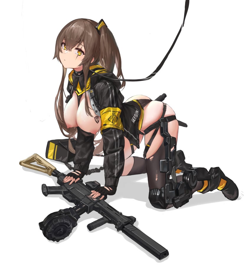 alternate_breast_size big_breasts breasts collar female female_only femsub girls'_frontline gun kpv_zubt large_breasts leash leash_and_collar looking_at_viewer mechabare object_insertion robot_girl tagme ump45_(girls'_frontline)