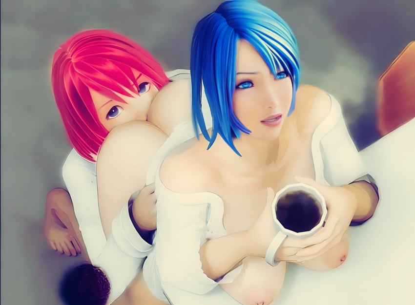 2girls 3d 3d_(artwork) anilingus aqua_(kingdom_hearts) ass ass_focus ass_grab ass_lick ass_worship bathrobe bending_over bending_over_desk big_ass blue_eyes blue_hair coffee desk eating_ass face_in_ass female female_only holding_object hugging_ass indoors kairi kingdom_hearts kingdom_hearts_birth_by_sleep kingdom_hearts_iii large_ass large_breasts licking_anus licking_ass nipples red_eyes red_hair rimjob rimming rimming_female yuri