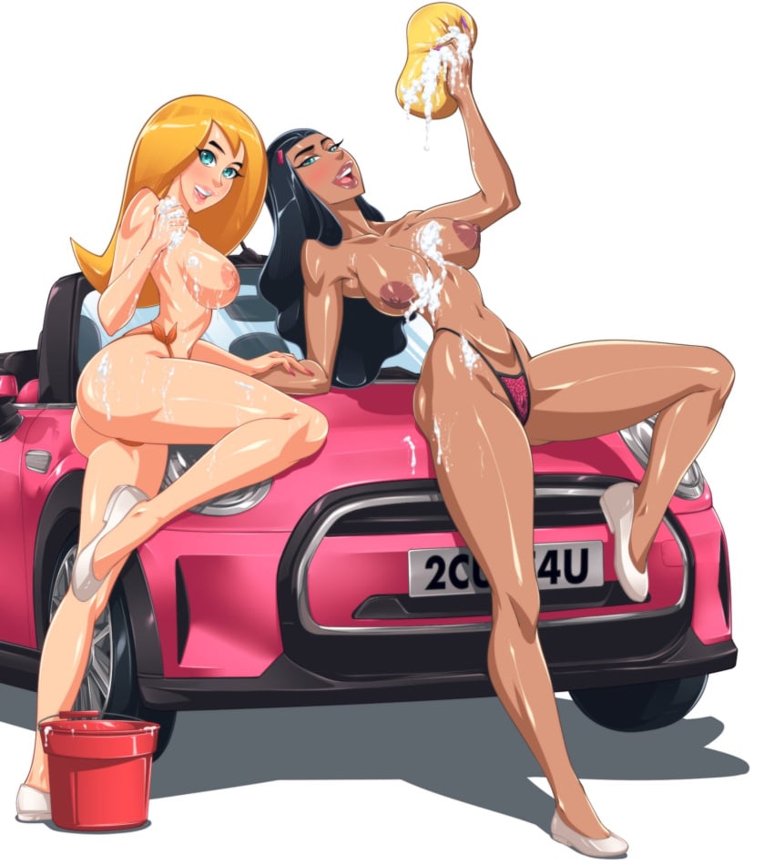 2girls big_breasts black_hair blonde_hair breasts bust busty chest curvaceous curvy curvy_figure danny_phantom dark-skinned_female dark_hair dark_skin feet female female_focus hips hourglass_figure huge_breasts human large_breasts latina legs light-skinned_female light_skin lips mature mature_female multiple_girls nail_polish nickelodeon omiiverse paulina_sanchez slim_waist star_(danny_phantom) tan-skinned_female tan_body tan_skin tanned thick thick_legs thick_thighs thighs topless topless_female voluptuous waist white_background wide_hips