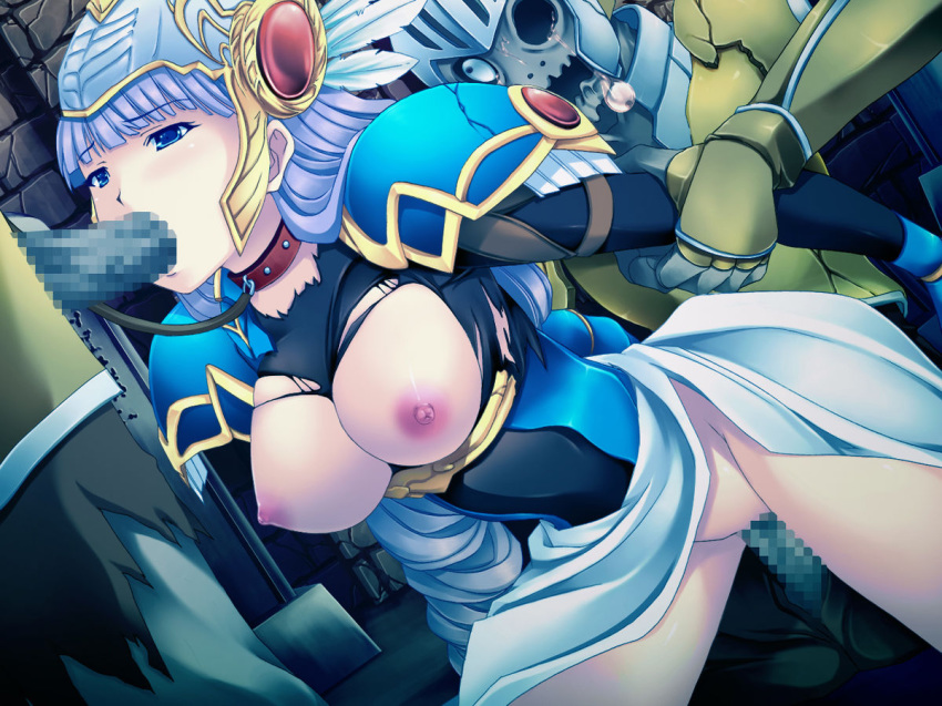 armor artist_request censored cracked_armor fellatio from_behind helmet lenneth_valkyrie monster oral sex torn_clothes valkyrie valkyrie_profile wings