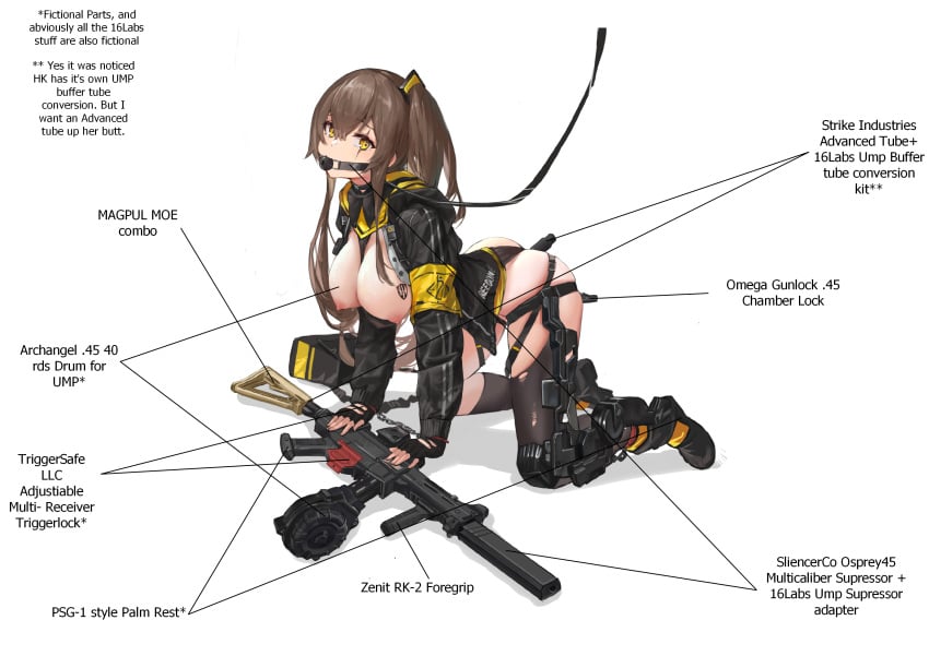 anal_insertion anal_object_insertion ball_gag big_breasts english_text female female_only femsub fingerless_gloves gag girls'_frontline gloves gun kpv_zubt leash_and_collar looking_at_viewer mechabare object_insertion robot_girl stockings tagme text ump45_(girls'_frontline)