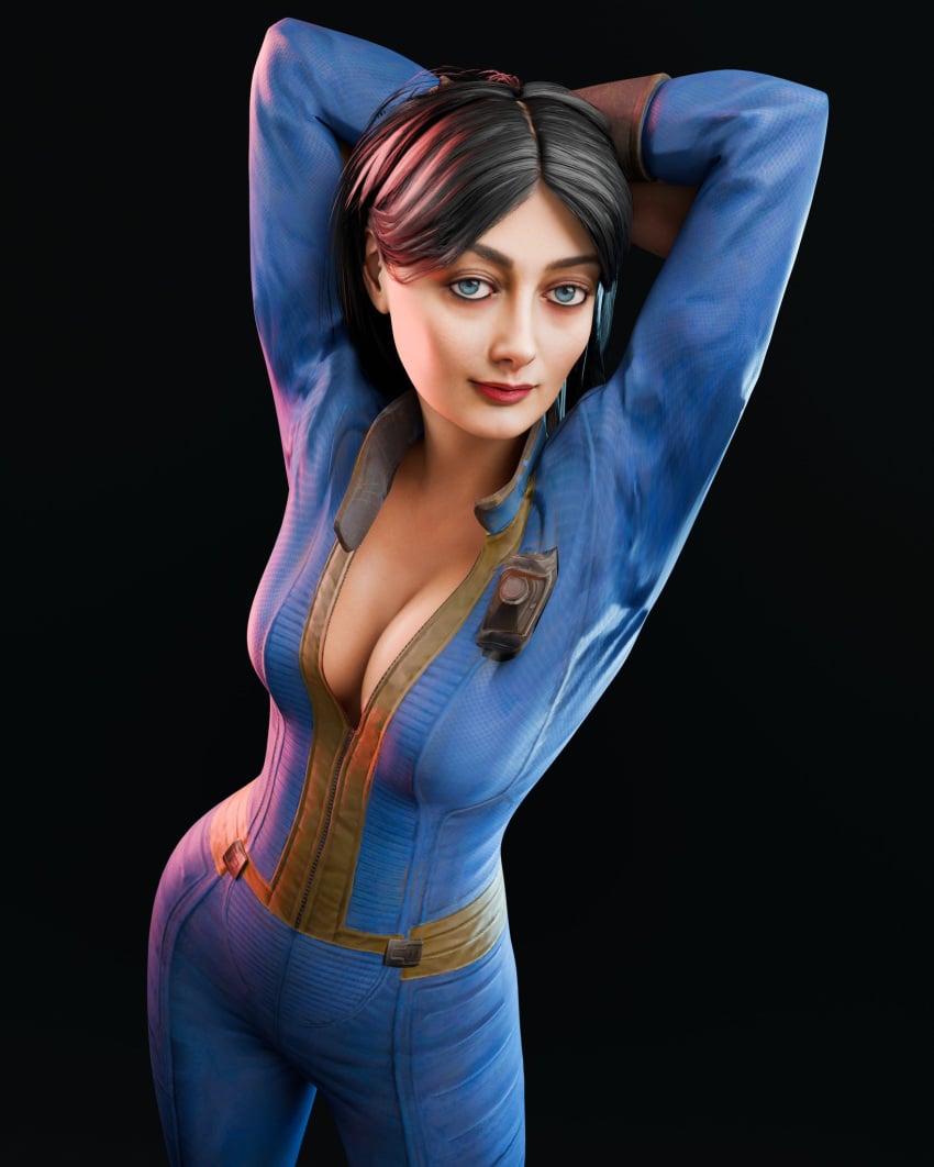 1girls 3d big_breasts black_hair blue_eyes breasts busty cleavage curvaceous curvy curvy_figure digital_media_(artwork) ella_purnell fallout fallout_(tv_series) female female_only francis_brown fully_clothed hips hourglass_figure human large_breasts legs light-skinned_female light_skin long_hair lucy_maclean solo vault_dweller voluptuous