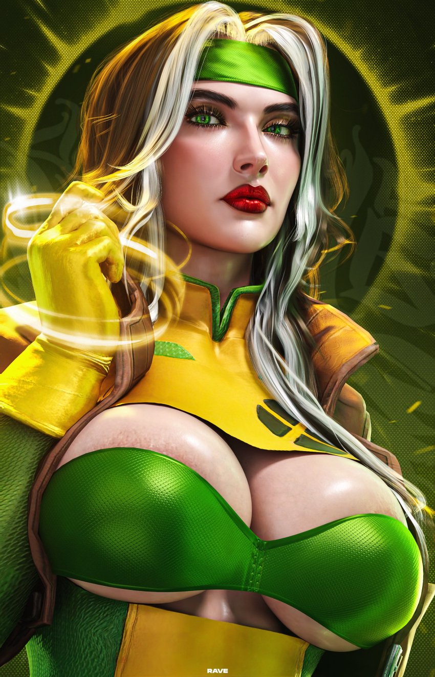 1girls 3d anna_marie big_breasts breasts brown_hair cleavage female female_only headband huge_breasts large_breasts marvel marvel_comics mutant_(marvel) ravelent rogue_(x-men) solo superheroine white_hair white_hair_streak x-men