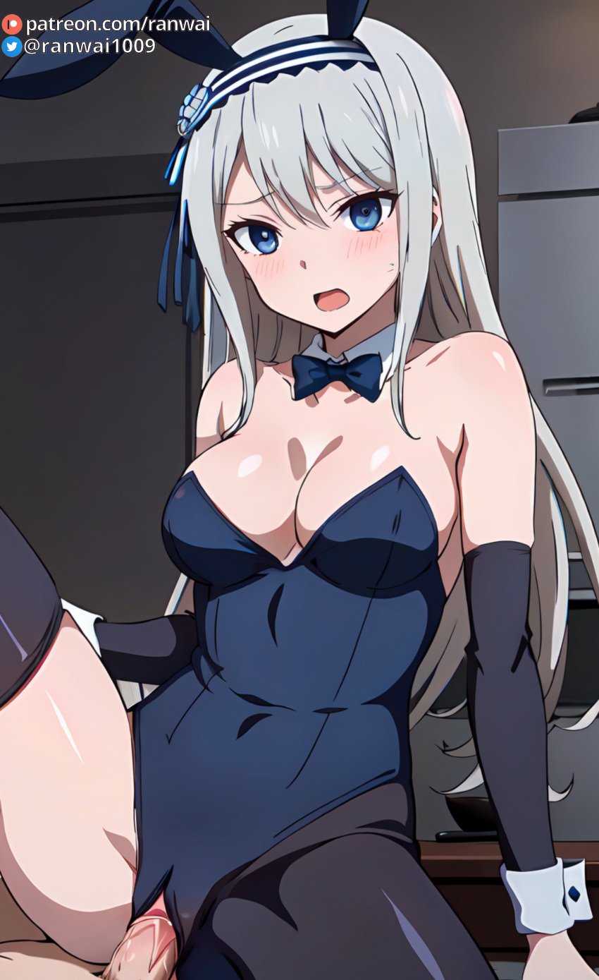 1boy 1girls ai_generated anime blue_eyes bunny_girl bunnysuit cowgirl_position female kaguya-sama_wa_kokurasetai_~tensai-tachi_no_renai_zunousen~ male ranwai sex shirogane_kei stable_diffusion