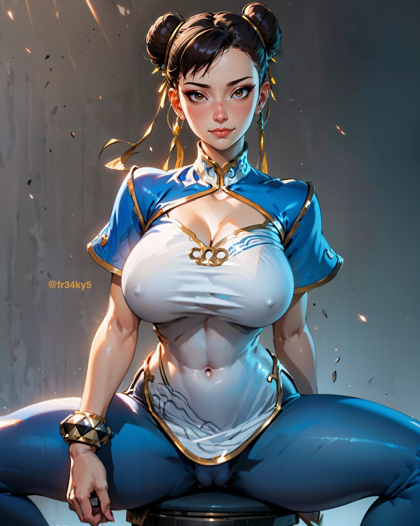 ai_generated asian asian_female big_breasts cameltoe capcom chun-li cleavage dress fr34ky nipple_bulge street_fighter street_fighter_6 thick_thighs thighs