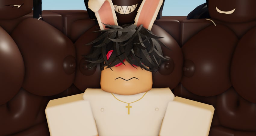 1boy 3d 3girls big_breasts breasts bunny_boy cometrr34 imminent_sex nipples roblox roblox_avatar robloxian self_upload shark_girl tagme