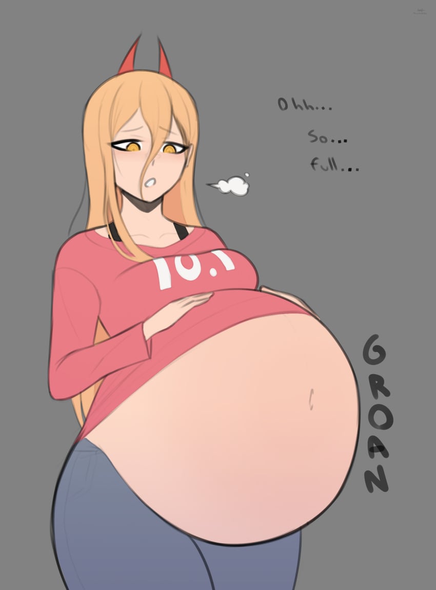 1girls arawaffle chainsaw_man fat huge_belly onomatopoeia overweight power_(chainsaw_man) stomach_noises text