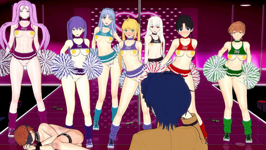 2boys 3d 6+girls artoria_pendragon_(all) artoria_pendragon_(fate) bondage bruise caster cheating_(relationship) cheerleader corruption crest_worm dancing emiya_shirou fate/stay_night fate_(series) female fujimura_taiga humiliation illyasviel_von_einzbern indoors lordem male matou_sakura matou_shinji medea_(fate) medusa_(fate) medusa_(rider)_(fate) multiple_boys multiple_girls netorare pasties pom_pom_(cheerleading) revealing_clothes rider saber seductive_smile tohsaka_rin