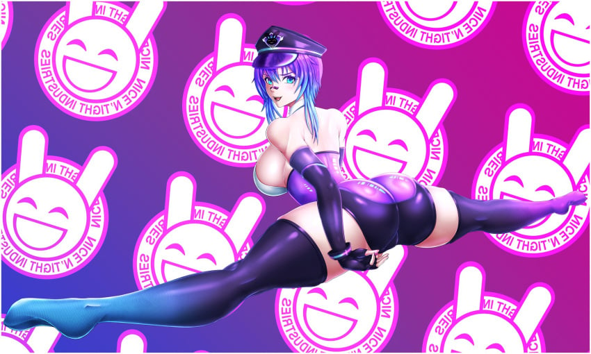 ass big_ass breasts hat just-bi-you large_breasts latex melody_(projektmelody) projektmelody purple_hair round_ass sideboob splits stockings tagme tongue_out virtual_youtuber vshojo vtuber