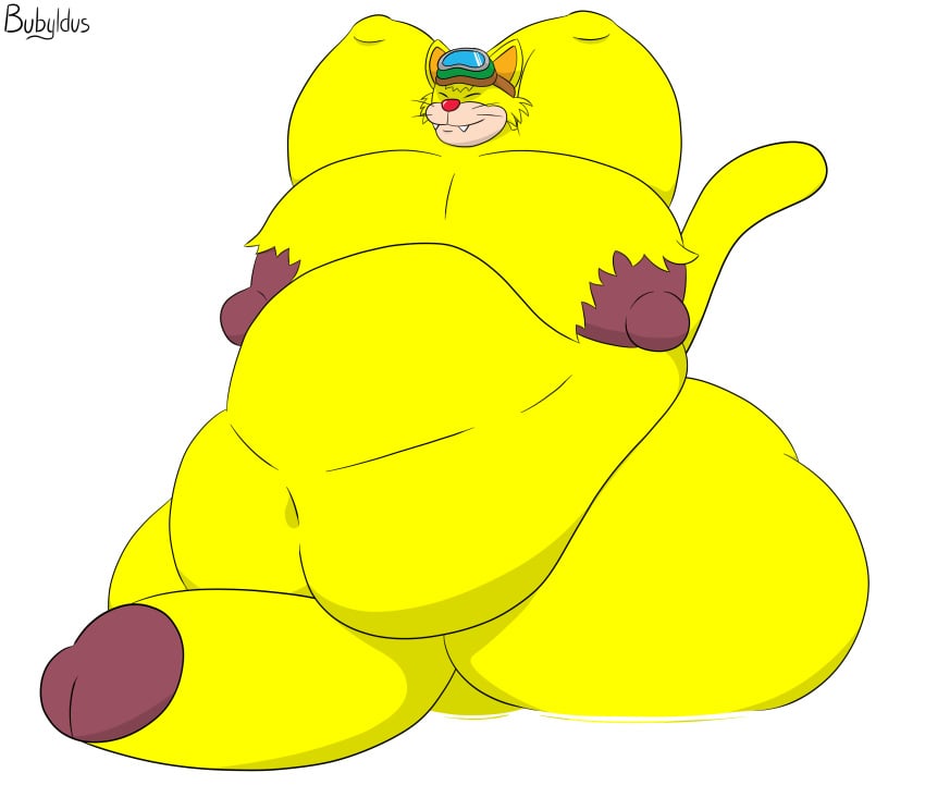 arms_behind_head belly_button bubyldus cat cat_ears closed_eyes fat humanoid_penis male male_only nintendo nipples penis presenting_penis red_nose solo_male spitz_(warioware) warioware