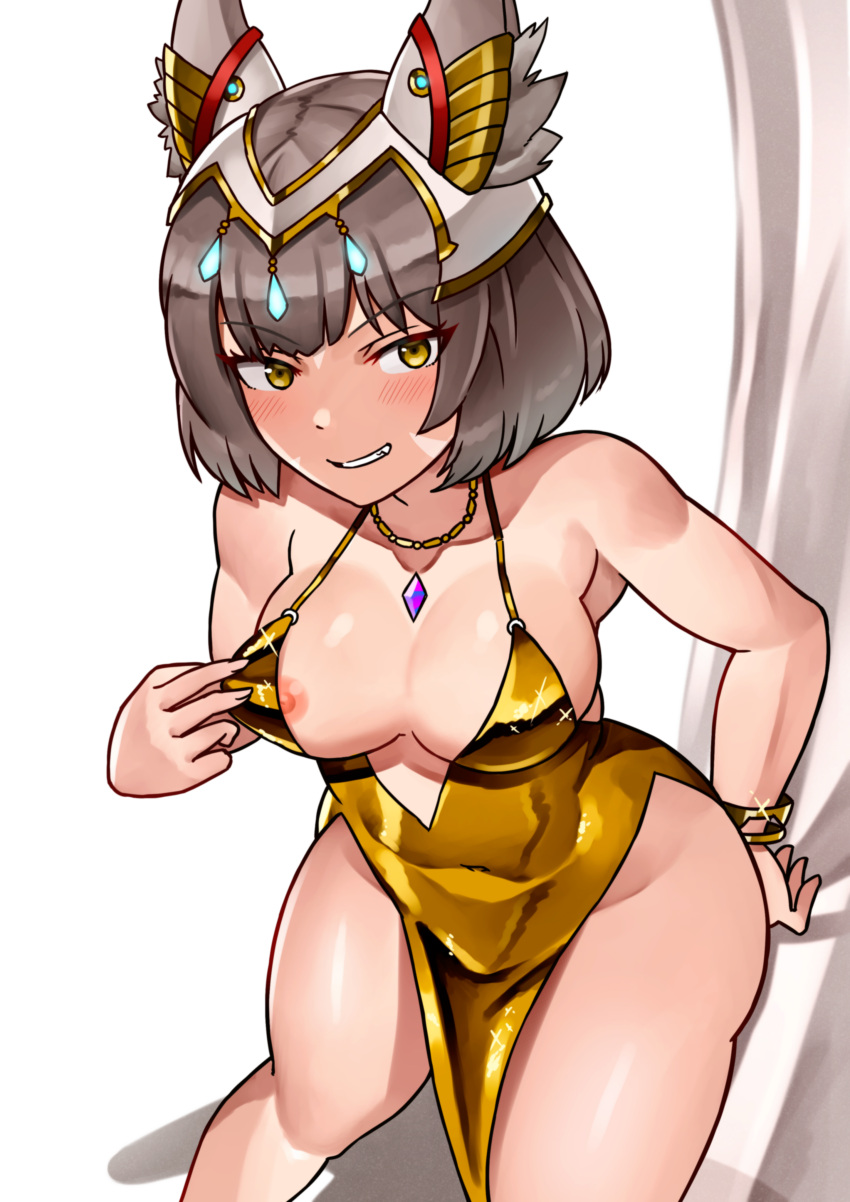 1girls breasts cat_ears catgirl core_crystal female female_only flashing flashing_breasts grey_hair looking_at_viewer medium_breasts nia nia_(xenoblade) nintendo nipples oniisan02b short_hair solo thick_thighs thighs xenoblade_(series) xenoblade_chronicles_2 yellow_eyes yotsuhauni