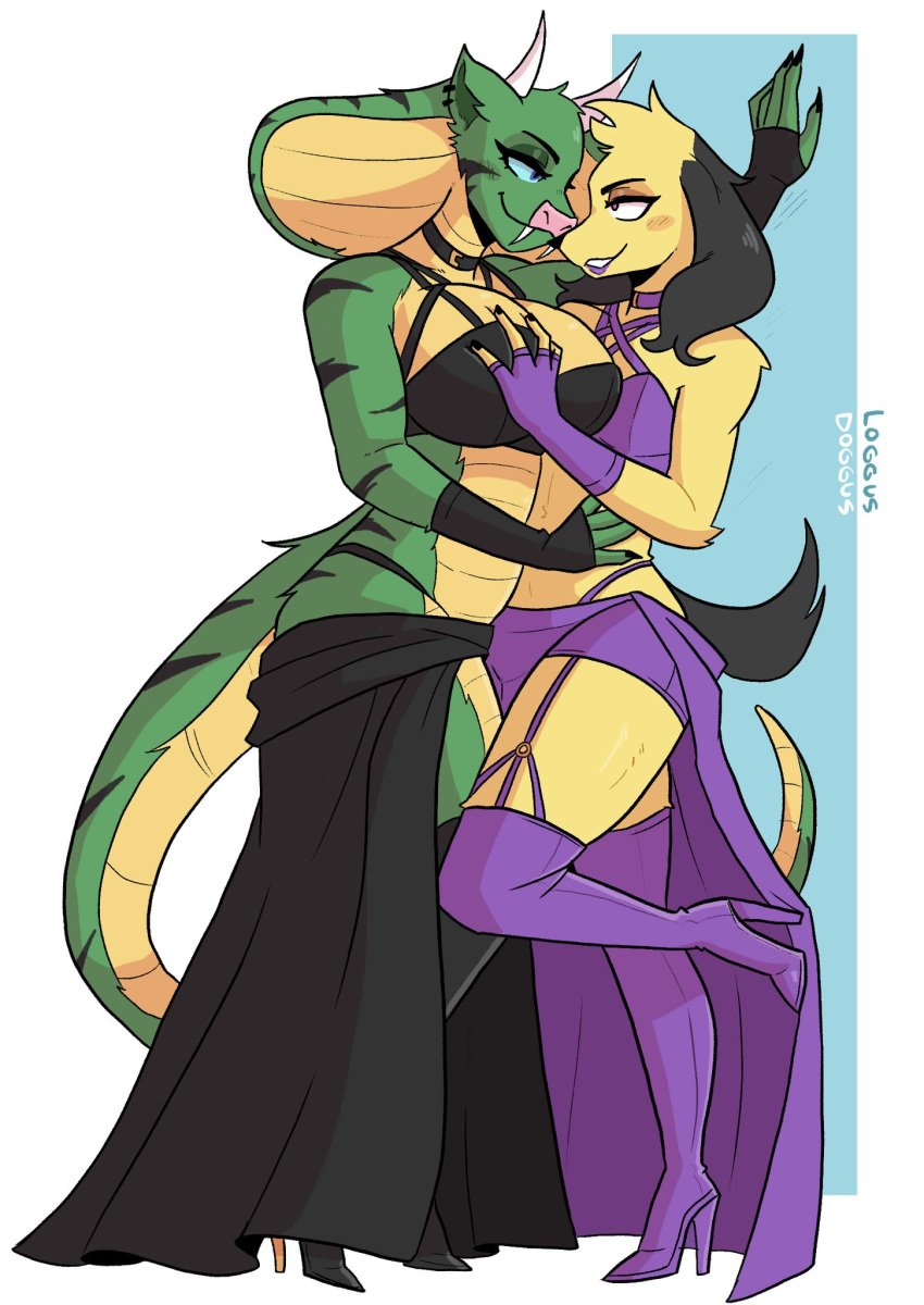 anthro black_outfit bovine canine couple leona_the_snake lingerie loggus_doggus snake tiger