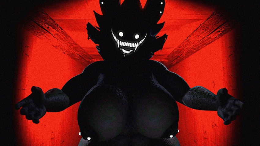 3d 3d_(artwork) acerattman aidenz backrooms_creature big_breasts big_teeth black_body breasts cally3d clazzey cryptiacurves drool female_only filter hands_out karelia_(acerattman) large_breasts nipple_barbell red_lighting scary_face sharp_teeth smiler_(the_backrooms) tagme the_backrooms uncle_aiden