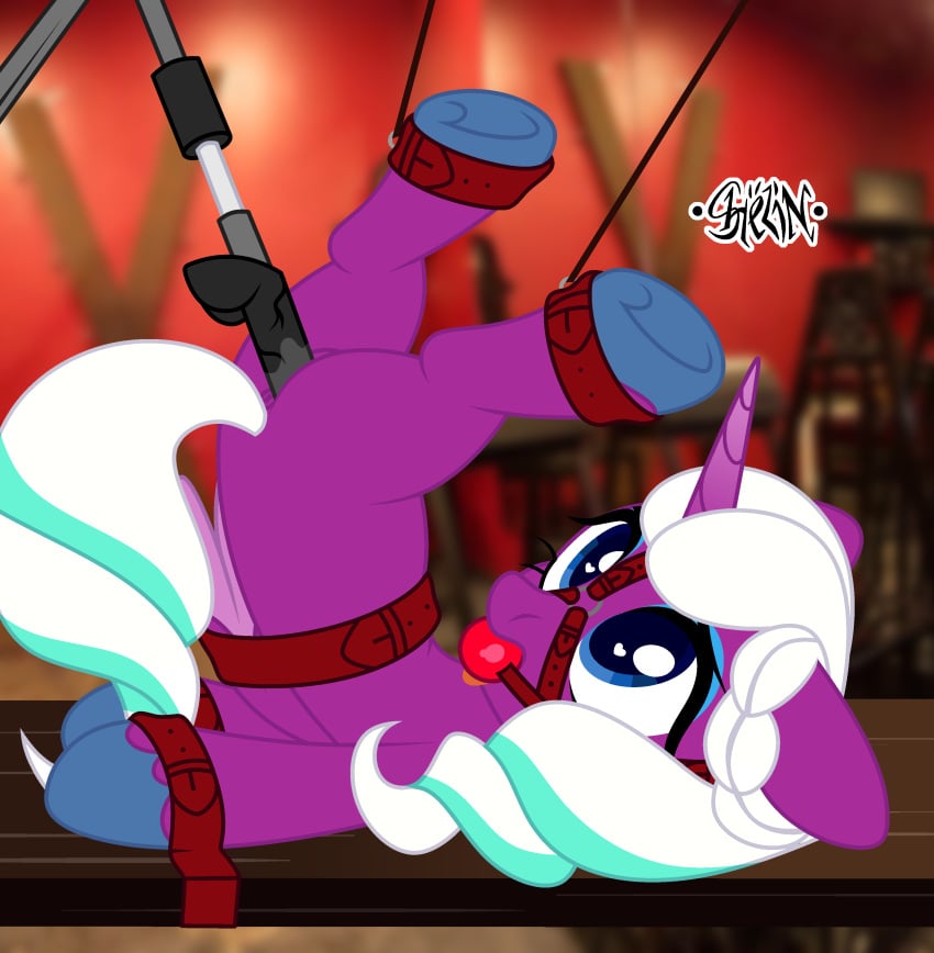 1girls alicorn ball_gag blue_eyes blue_eyeshadow bondage bound braided_hair bridle dildo equid equine eyeshadow female female_only feral feral_only folded_wings friendship_is_magic fur gag hasbro hooves horn horse mammal mane mare mlp_g5 my_little_pony opaline_arcana_(mlp) pony purple_body purple_fur sex_machine sex_toy solo tail tongue tongue_out unicorn_horn white_hair white_mane white_tail wings zakypo