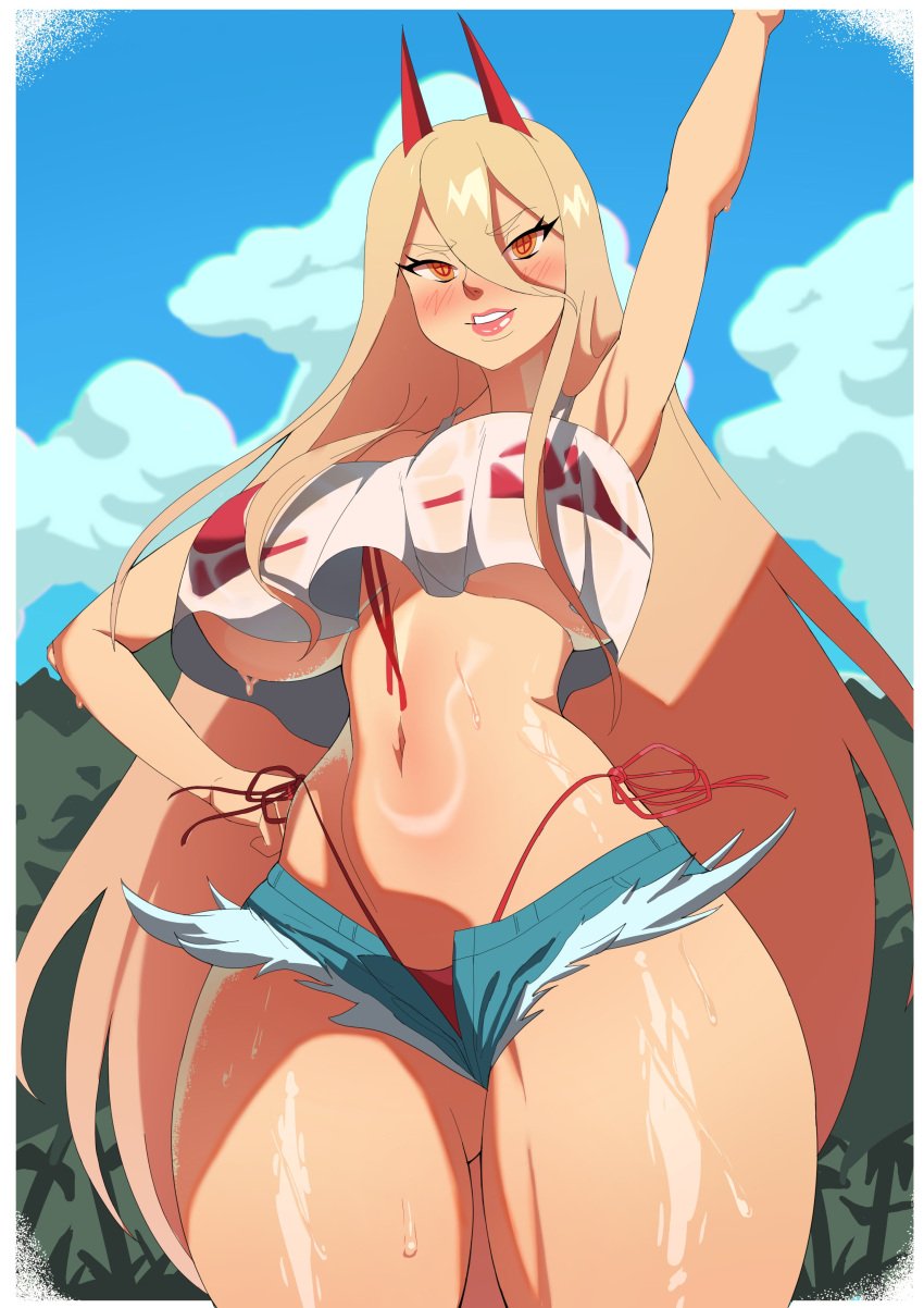 1girls alternate_breast_size blonde_hair breasts chainsaw_man demon demon_girl female hi_res horns large_breasts light-skinned_female light_skin long_hair naughty_face power_(chainsaw_man) red_eyes techstylesart thick_thighs wide_hips