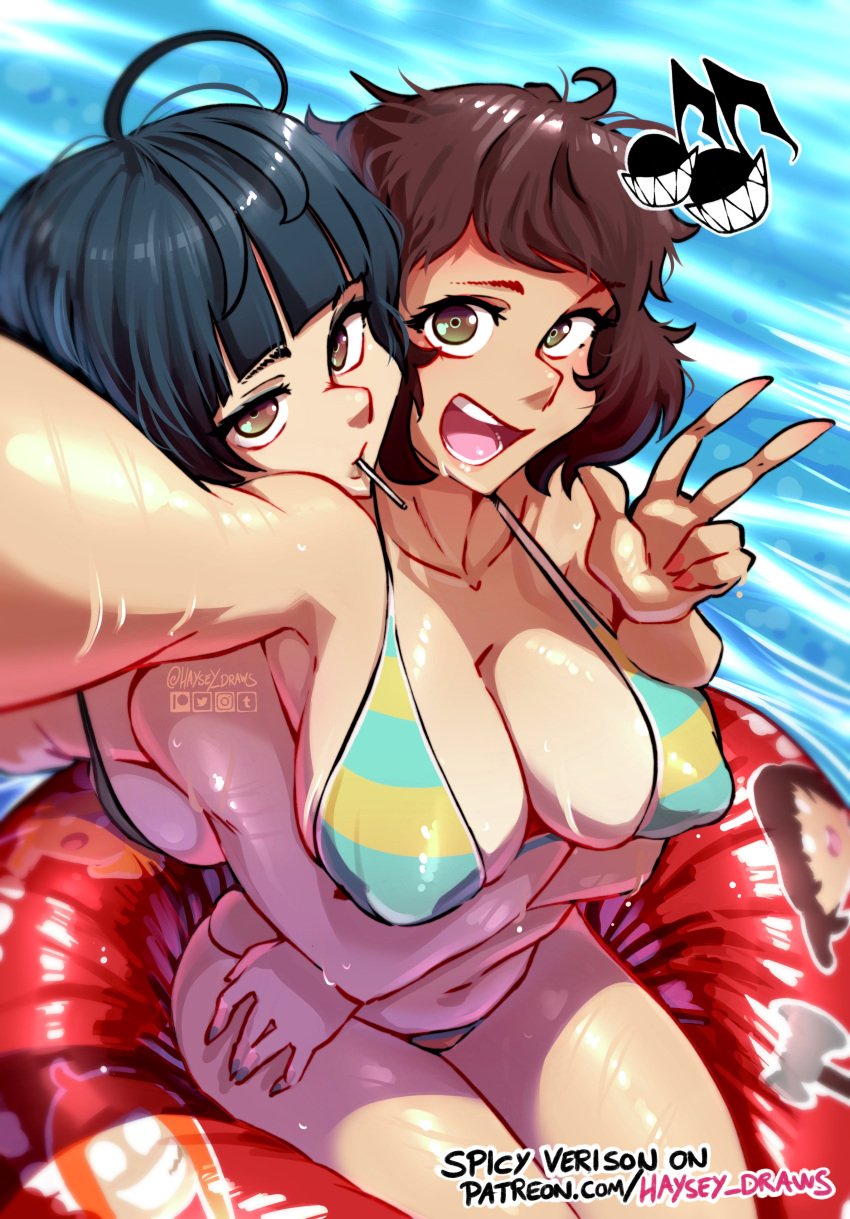 2girls ass beach big_ass big_breasts big_thighs bikini breasts cute female female_only girlfriend goth goth_girl haysey_draws huge_ass huge_breasts huge_thighs hugging hugging_from_behind lesbian looking_at_camera multiple_girls persona persona_5 phone photo sadayo_kawakami selfie swimsuit swimwear tae_takemi tagme taking_selfie thick_hips thick_thighs thighs water wet wet_body wholesome yuri