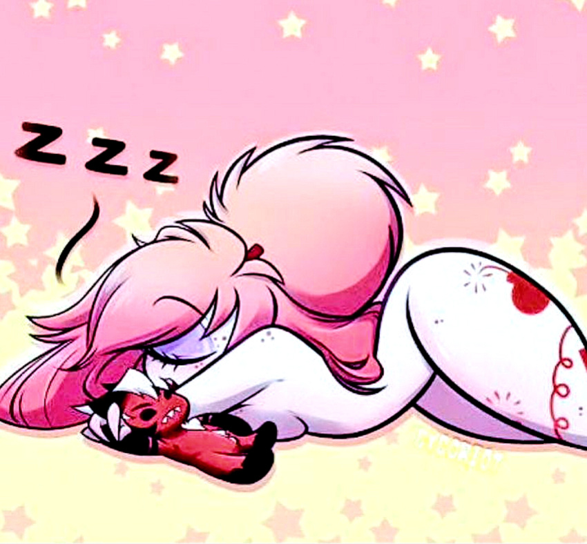 adorable ass_up big_butt bottom_heavy checkpoint cherri_bomb_(hazbin_hotel) closed_eyes cute cycoriot hazbin_hotel plushie sleeping thick_ass thick_thighs thighs wholesome wide_hips