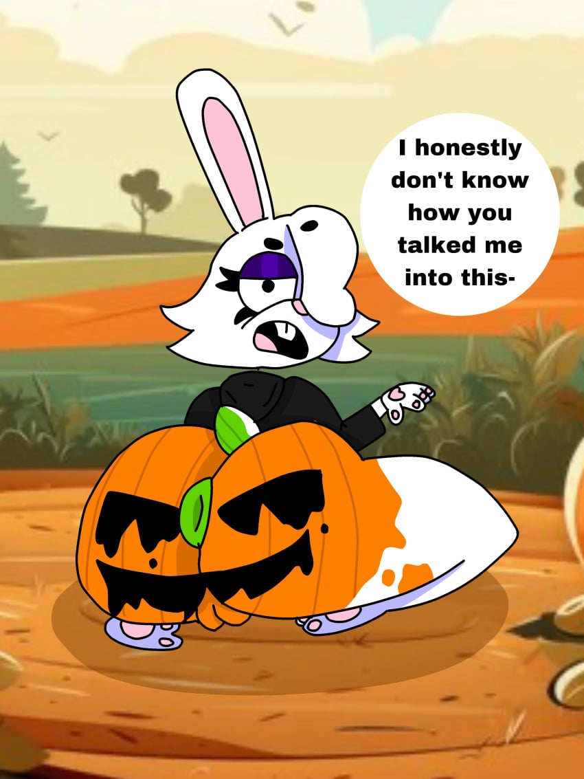 absurd_res annoyed_expression anus ass big_butt bodypaint female goth hi_res hoppygoth_(artist) huge_butt jade_(hoppygoth) lagomorph leporid mammal puffy_anus pumpkin_butt pumpkin_patch rabbit solo