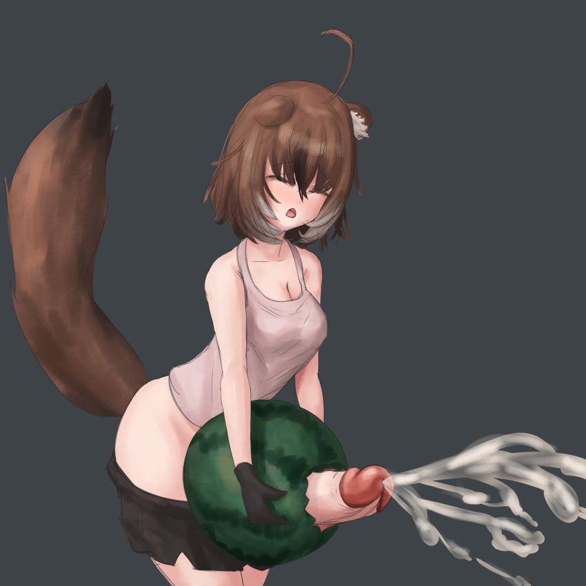 1futa 2023 animal_ears balls big_breasts black_clothing black_shorts breasts brown_eyes brown_hair bunnyfaqer closed_eyes clothed clothing cum cumming cyon_hart ejaculation erection food food_penetration food_play futa_only futanari futanari_penetrating huge_cock humanoid humanoid_penis improvised_sex_toy kemonomimi large_penis light-skinned_futanari light_skin long_penis masturbation moaning mostly_clothed open_mouth oracle_(v&u) orgasm penetration raccoon raccoon_ears raccoon_girl raccoon_tail short_hair shorts shorts_down simple_background solo standing thick_penis thick_thighs topwear virtual_and_universe_(v&u) virtual_youtuber vtuber watermelon watermelon_sex white_clothing white_topwear