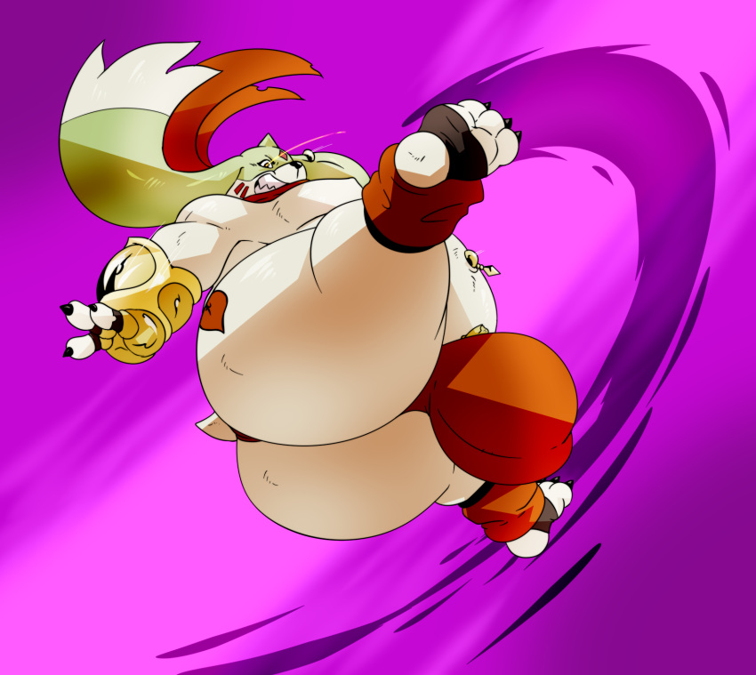 2023 a-side anthro ass bandai_namco belly big_bulge big_butt bulge butt_tattoo chubby_anthro chubby_male claws clenched_teeth clothing digimon digimon_(species) fangs fight fur gargomon glare glaring_at_viewer heart heart_tattoo hi_res kick long_ears looking_at_viewer looking_down looking_down_at_viewer low-angle_view male midair midair_combat mostly_nude motion_lines navel navel_piercing overweight overweight_anthro overweight_male piercing scarf slightly_chubby solo solo_male tattoo teeth thong toe_claws underwear wide_eyed