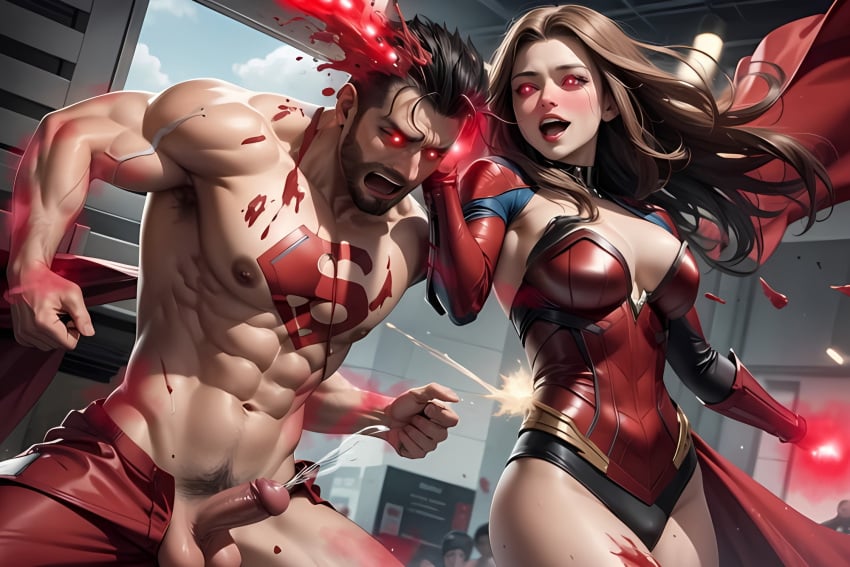 1boy 1girls ai_generated ai_penis male_victim muscular_male shirtless_male superhero