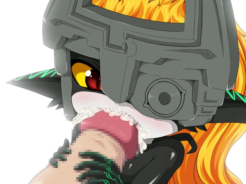 amau_(artist) censored cum cum_in_mouth fellatio female highres imp imp_midna midna monster_girl oral penis red_eyes the_legend_of_zelda twilight_princess white_background