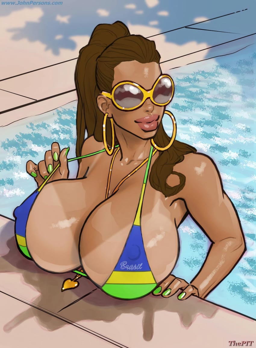 1girls big_breasts bikini_top brazilian brazilian_female female huge_breasts in_pool latina pool solo sunglasses swimming_pool tanline tanlines theofficialpit theofficialpit_edits water wet_body wet_skin