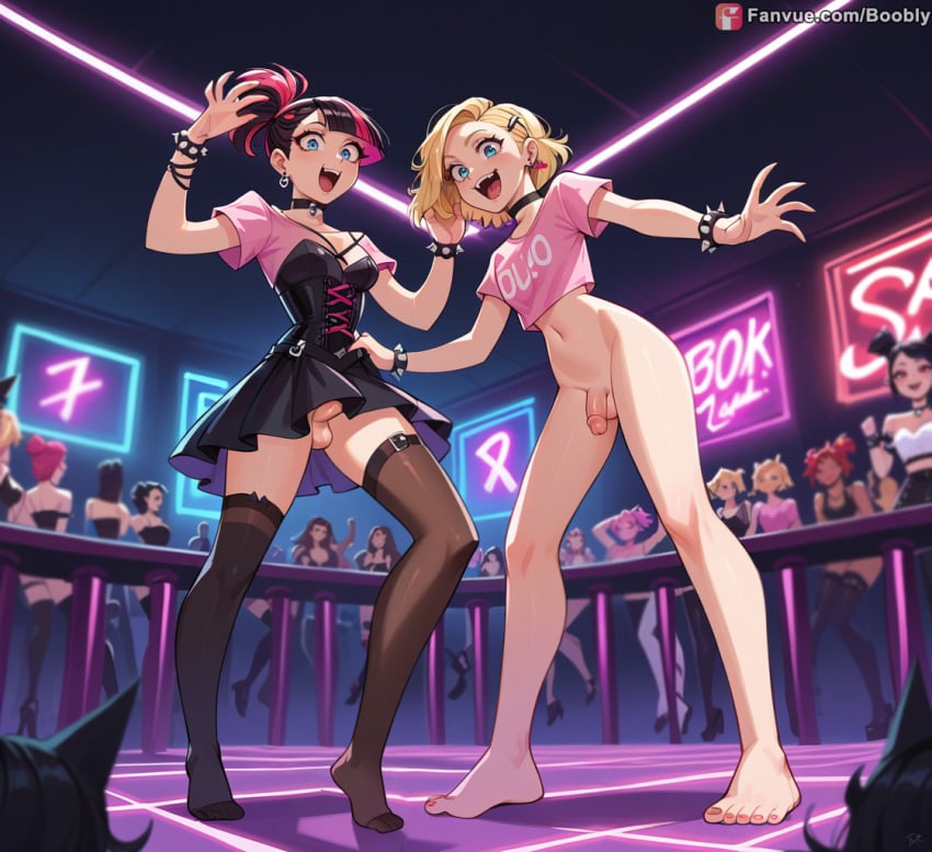 ai_generated boobly club corset dance_floor femboy futa_with_futa futanari public_nudity punk