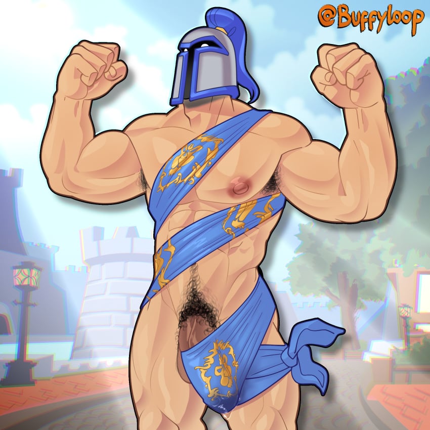 abs armpit_hair bara buffyloop covered_penis darker_penis exposed flexing gay happy_trail helmet helmet_only male masked masked_male meme meme_reference muscular muscular_male nipples nude_guy_wrapped_in_ribbons_standing_(meme) outdoors pecs penis_outline precum precum_drip proud proud_of_his_cock pubes pubic_hair public_nudity solo solo_male stormwind stormwind_guard wrapped wrapped_penis wrapped_up yaoi