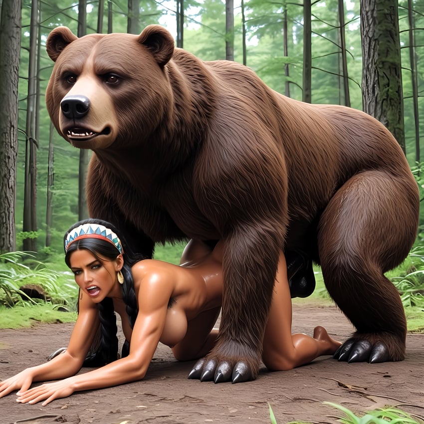 ai_generated bear bestiality crying crying_with_eyes_open deergirlfit feral_on_female feral_on_human hairy_armpits on_all_fours pocahontas pocahontas_(character) rape zoophilia